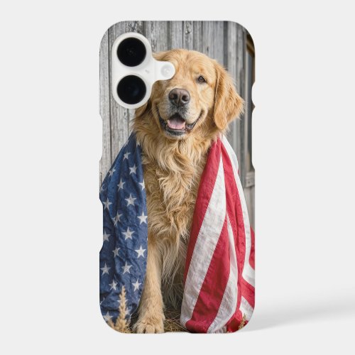 Golden Retriever Draped in an American Flag iPhone 17 Case