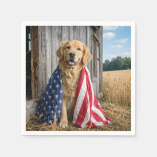 Golden Retriever Draped in an American Flag Napkins