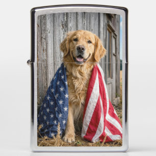 Golden Retriever Draped in an American Flag Zippo Lighter