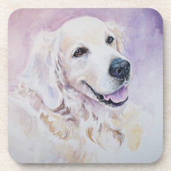 Golden Retriever Drink Coaster by watercoloring at Zazzle