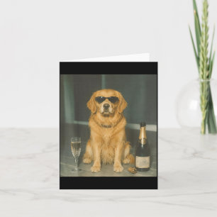 Golden Retriever Drinking Champagne Card
