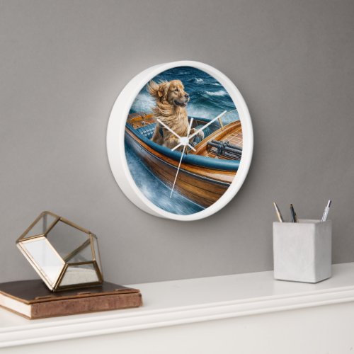 Golden Retriever Driving a Vintage Boat Clock