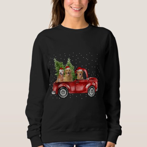 Golden Retriever Driving Red Truck Christmas Shirt