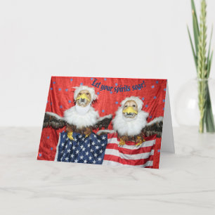 Golden Retriever Eagles Hold the American Flag Card