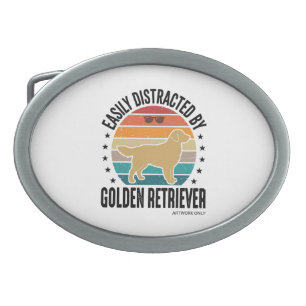 Golden Retriever Easily Distracted Vintage Dog Des Belt Buckle