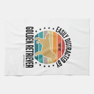 Golden Retriever Easily Distracted Vintage Dog Des Kitchen Towel