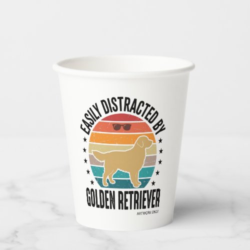Golden Retriever Easily Distracted Vintage Dog Des Paper Cups