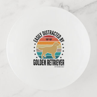Golden Retriever Easily Distracted Vintage Dog Des Trinket Tray
