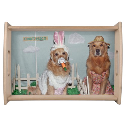 Golden Retriever Easter Bunny Carrot Patch Serving Tray