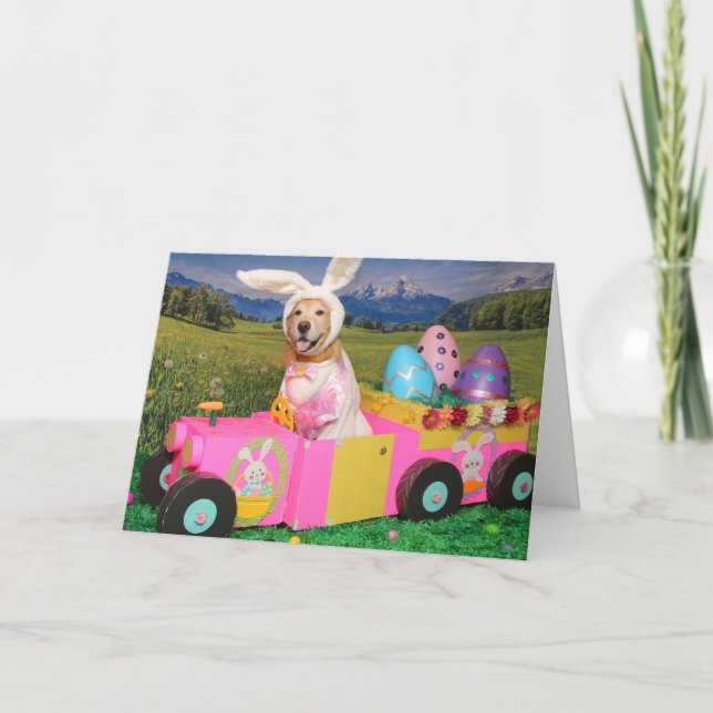 Golden Retriever Easter Bunny Delivery of Fun Holiday Card (Front)