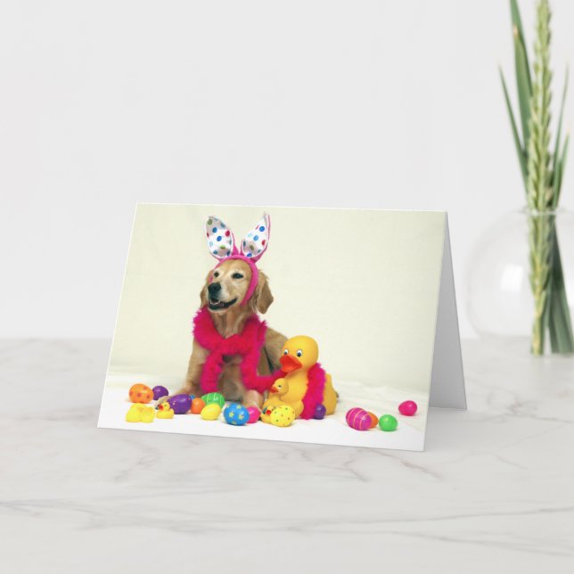Golden Retriever Easter Bunny Holiday Card (Front)