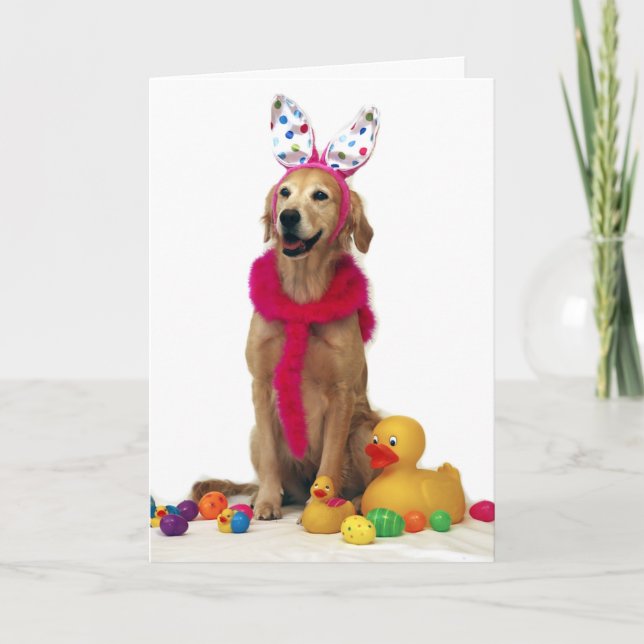 Golden Retriever Easter Bunny Holiday Card (Front)