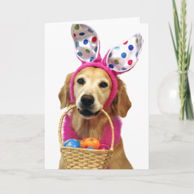Golden Retriever Easter Bunny Holiday Card (Front)