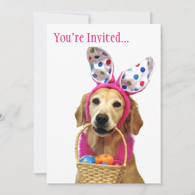Golden Retriever Easter Bunny Invitation (Front)