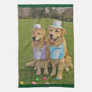 Golden Retriever Easter Egg Hunt Kitchen Towel