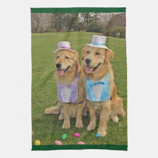 Golden Retriever Easter Egg Hunt Kitchen Towel (Vertical)