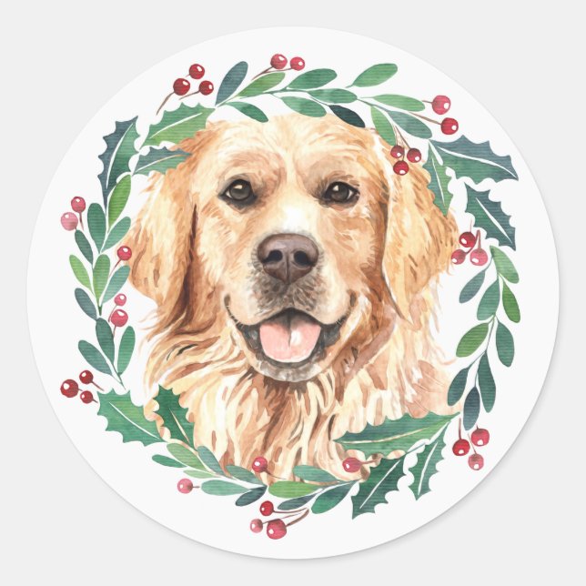 Golden Retriever Elegant Dog Christmas Classic Round Sticker (Front)