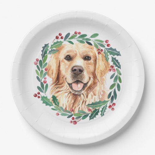 Golden Retriever Elegant Dog Christmas Holiday Paper Plates