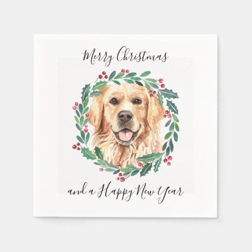 Golden Retriever Elegant Dog Merry Christmas Napkins