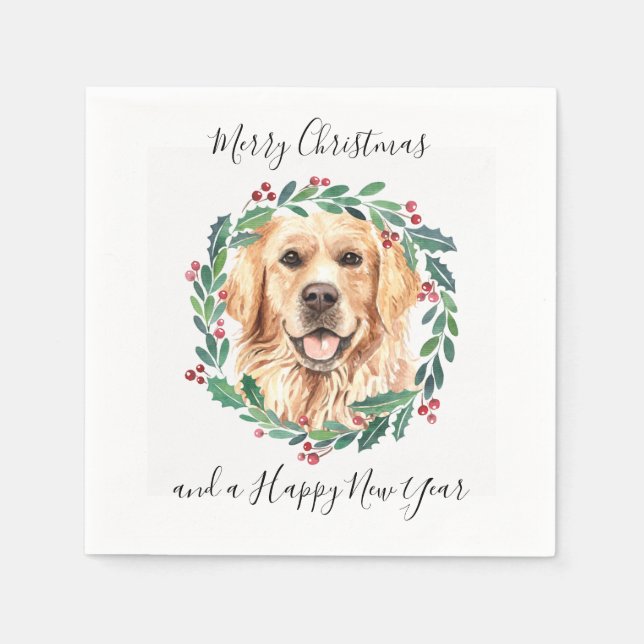Golden Retriever Elegant Dog Merry Christmas Napkins (Front)