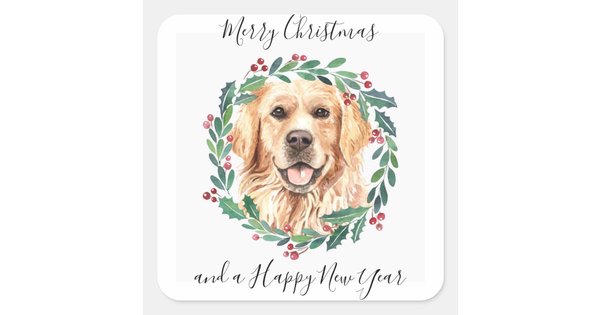 Golden Retriever Elegant Dog Merry Christmas Square Sticker | Zazzle
