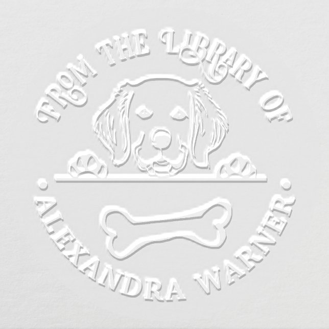 Golden Retriever Eying Bone Library Book Name Embosser (Design)