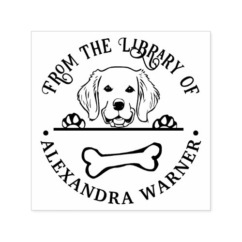 Golden Retriever Eying Bone Library Book Name Self_inking Stamp
