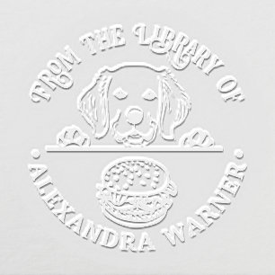 Golden Retriever Eying Burger Library Book Name Embosser