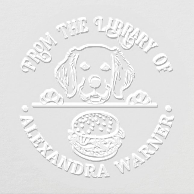 Golden Retriever Eying Burger Library Book Name Embosser (Design)