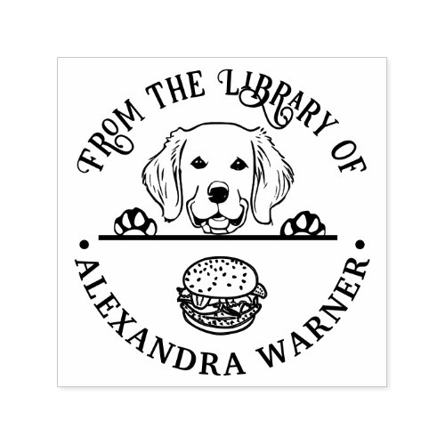 Golden Retriever Eying Burger Library Book Name Self_inking Stamp