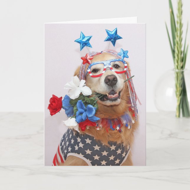 Golden Retriever Fabulous Fourth of July  Holiday Card (Front)