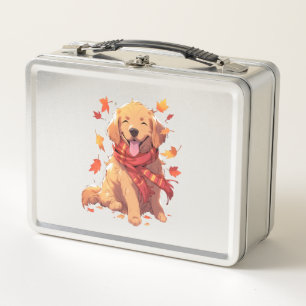 Golden Retriever Fall Dog Autumn Leaves  Metal Lunch Box