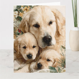 Golden Retriever Family Puppies Vintage Christmas Card