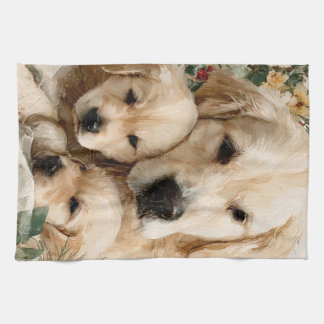 Golden Retriever Family Puppies Vintage Christmas Kitchen Towel
