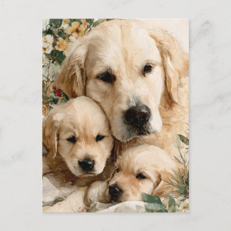 Golden Retriever Family Puppies Vintage Christmas Postcard