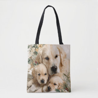 Golden Retriever Family Puppies Vintage Christmas Tote Bag