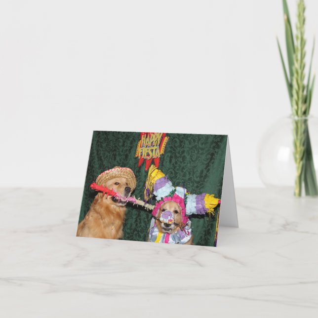 Golden Retriever Feliz Cumpleaños Piñata Birthday Card (Front)