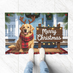 Golden Retriever Festive Holiday Christmas Doormat