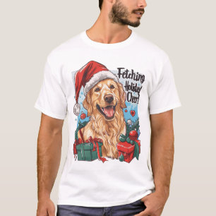 Golden Retriever Fetching Holiday Cheer Design T-Shirt