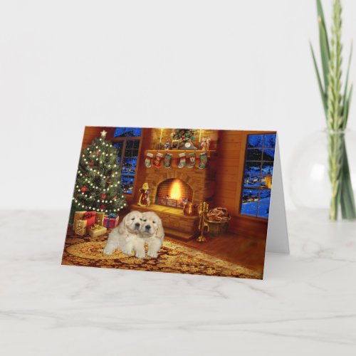 Golden Retriever Fireplace Christmas Card