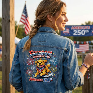 Golden Retriever Fireworks 250th Anniversary Denim Jacket