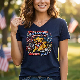 Golden Retriever Fireworks 250th Anniversary  T-Shirt