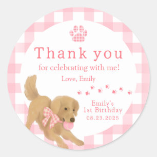 Golden Retriever First Birthday Party Favor Classic Round Sticker