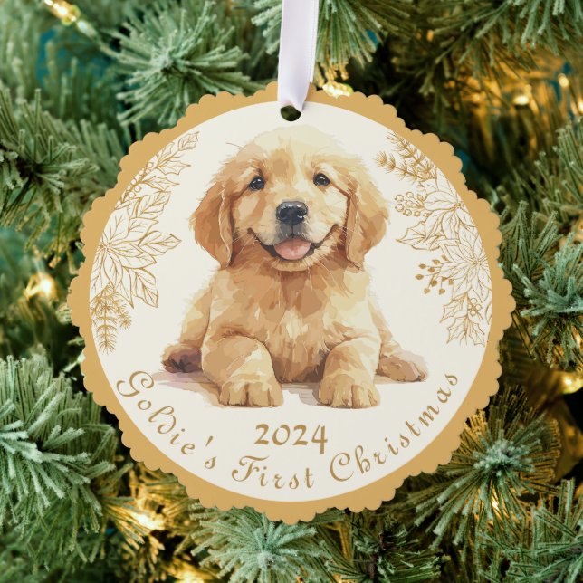 Golden Retriever First Christmas  Ornament Card (Insitu (Tree))