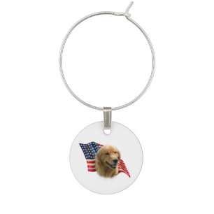 Golden Retriever Flag Wine Charm