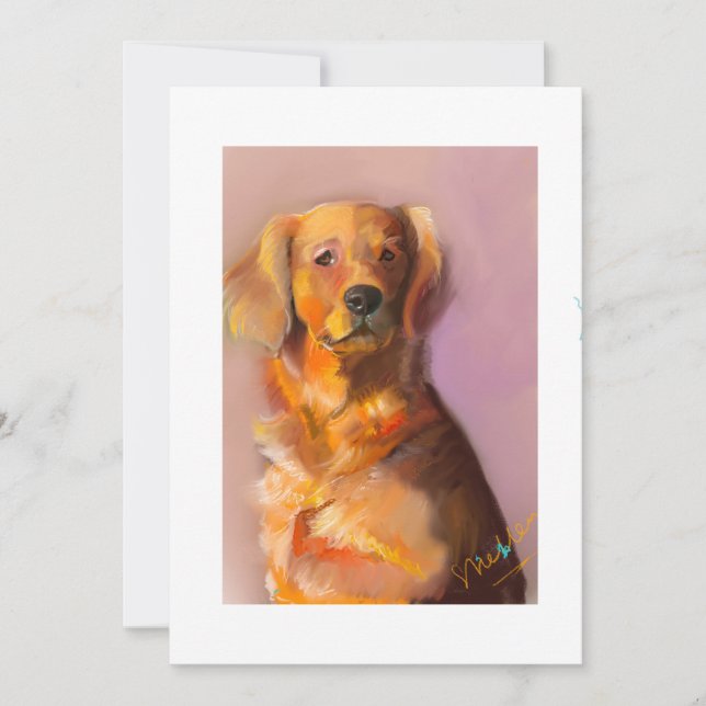 Golden Retriever Flat Thank You Card- Painting  Card (Front)
