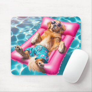 Golden Retriever Floating On Pool Mattress Mouse Pad