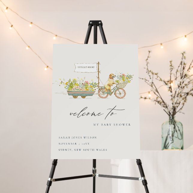 Golden Retriever Floral Baby Shower Welcome Foam Board (In Situ (Stand))
