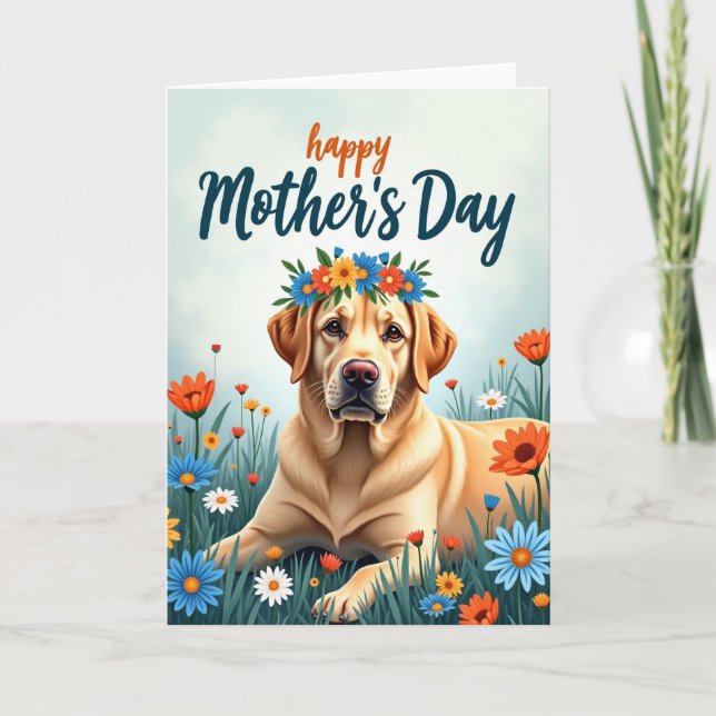 Golden Retriever Floral Crown Card (Front)