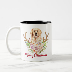 Golden Retriever Floral Merry Christmas Two-Tone Coffee Mug
